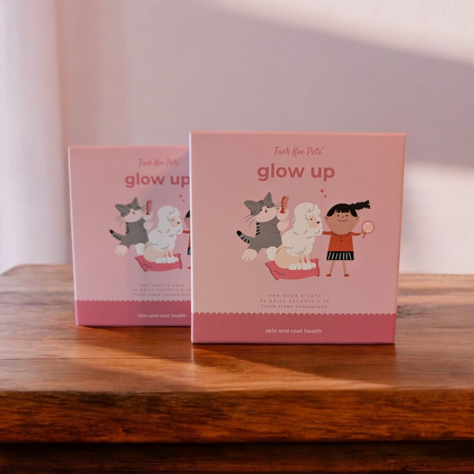 Tuck Kee Pets Glow Up Skin & Coat Supplement With Anti-Allergy Properties 60g Box of 30 Sachets